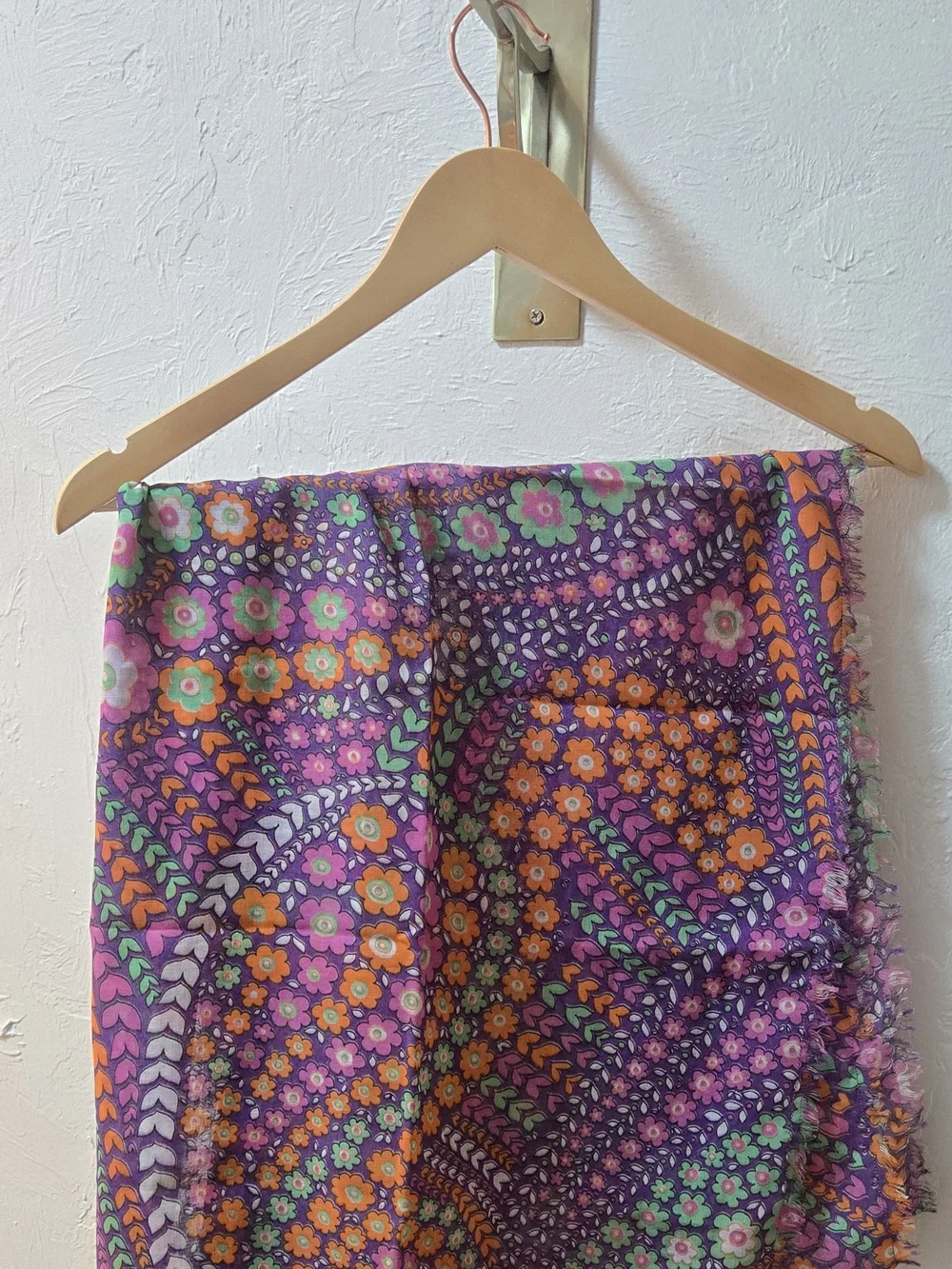 Purple Floral Patterned Scarf - Unbranded